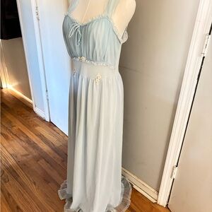 Vintage 60s icy Blue Chiffon Lace Trim gown, empire waist,floral#vintagegown💙🤩